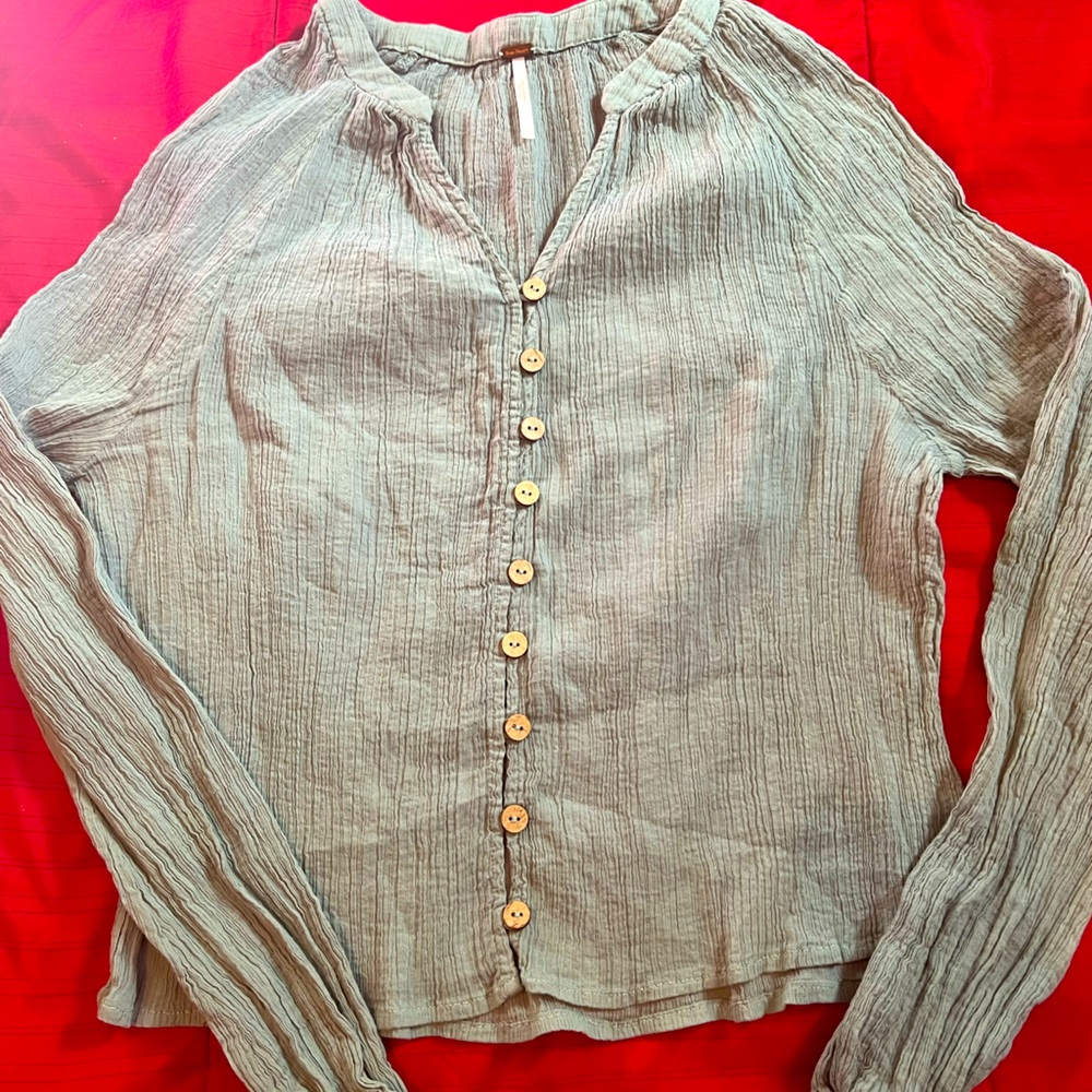 Free People Olive Green button down blouse